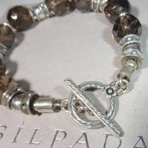 Silpada B1039 Sterling Silver Smoky Quartz Toggle Bracelet .925 Brown Faceted